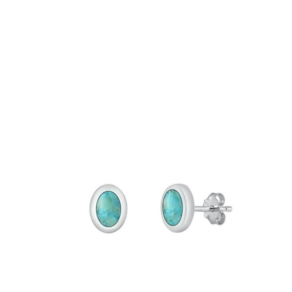 Sterling Silver Simulated Turquoise High Polished Stud Earrings .925 New Jewelry Female Unisex