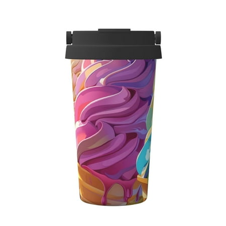 

Fuzoiu Rainbow Melting Ice Cream Print Stainless Steel Travel Mug Vacuum Insulated Coffee Travel Mug Reusable Coffee Cup for Hot and Cold