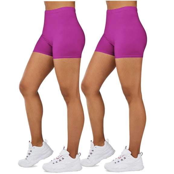 Gilbin Ultra Soft High Waist Yoga Stretch Mini-Bike Shorts Leggings for Women-Many Colors-One Size & Plus Size 2 Pack (Purple 1X-2X)