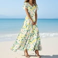 thumbnail image 2 of vigerkar Womens 2025 Summer Casual V Neck Boho Maxi Dress Flowy Aline Short Sleeve Tiered Floral Dresses Yellow, S, 2 of 7