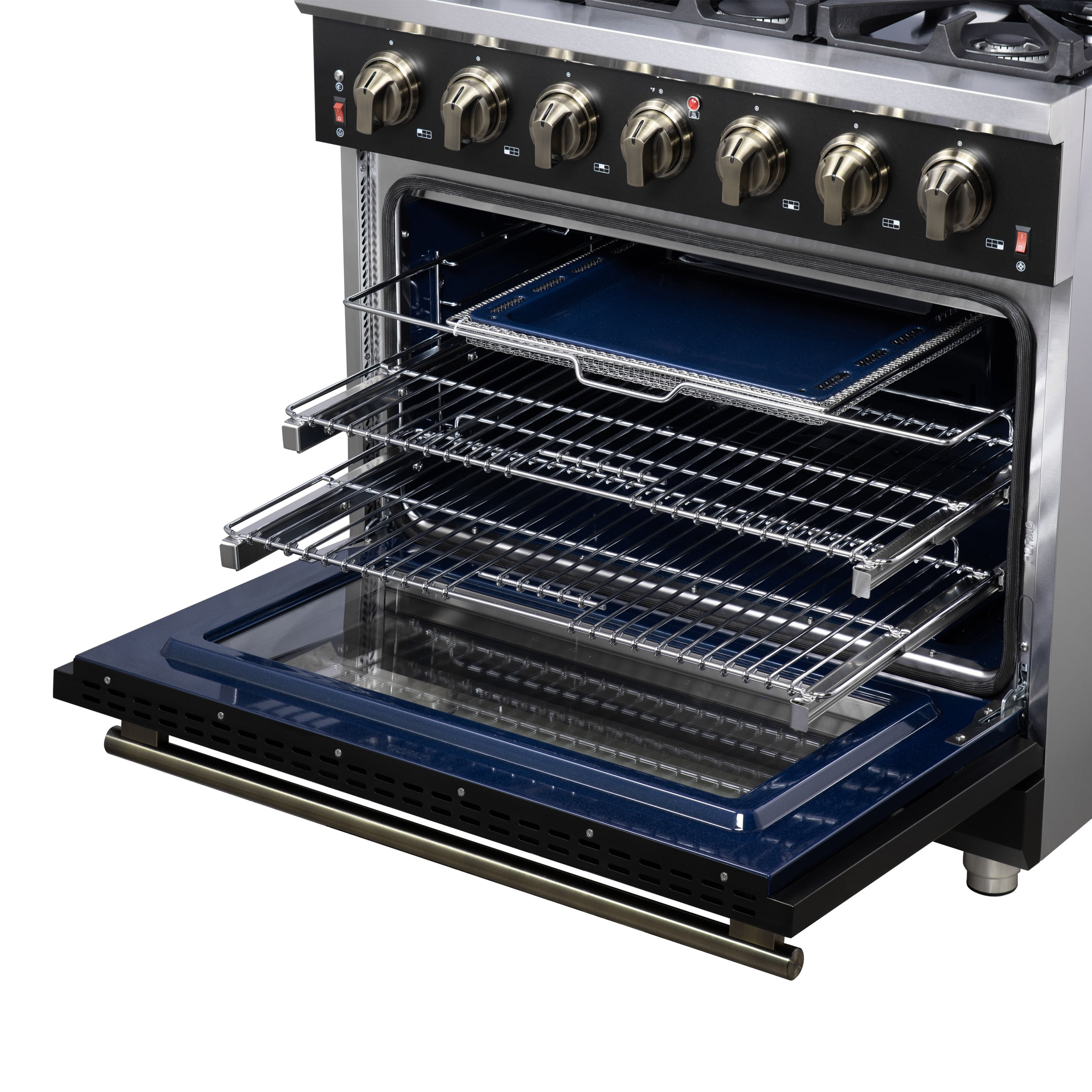 Forno Massimo 36-Inch Black Freestanding Gas Range, 6 Sealed Burners, Convection Oven