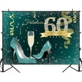 thumbnail image 2 of Teal Gold Happy 60th Birthday Backdrop for Women Glitter Sliver Dots Heels Champagne Glass Photography Background 60 and Fabulous Birthday Party Decorations Banner Photo Booth Props, 2 of 4
