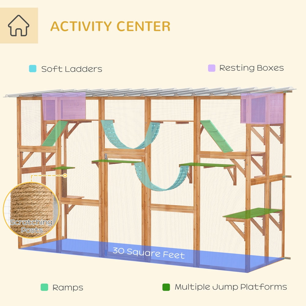 GVN Cat Catio Enclosure,Catio Playground Cat Window Box Outside Enclosure for Multiple Cats w/ Shelves & Bridges, Orange