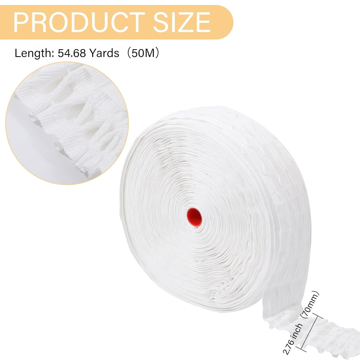 1roll 54 Yards 2.75 Inch Pleated Shirring Tape for Curtain White Curtain Pleat Tape for Window Treatments Making Pleated Curtains Home Decor White DIY
