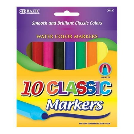 Jumbo Watercolor Set - BAZIC 10 Classic Colors Broad Line Jumbo Watercolor Markers