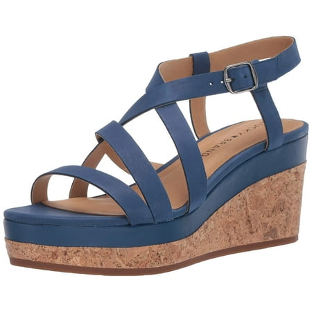 Lucky Brand Women's Batikah Strappy Leather Cork Wedge Sandals LIMOGES (10, LIMOGES)