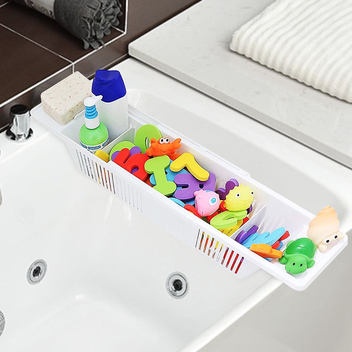Adjustable Kids Bathtub Shower Toy Organizer Basket Retractable Kitchen US 