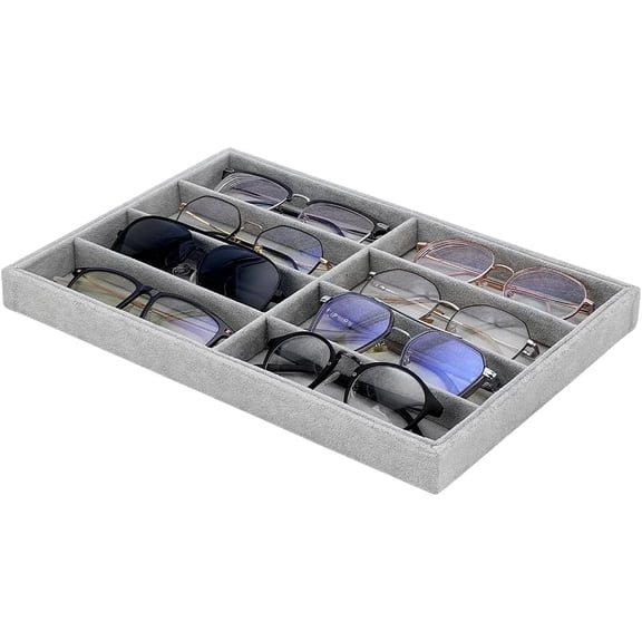 Sunglass Organizer 8 Grids Velvet Glasses Trays Eyeglasses Display Case Stackable Eyewear Storage Glass Organizer Drawer Eyeglass Holder