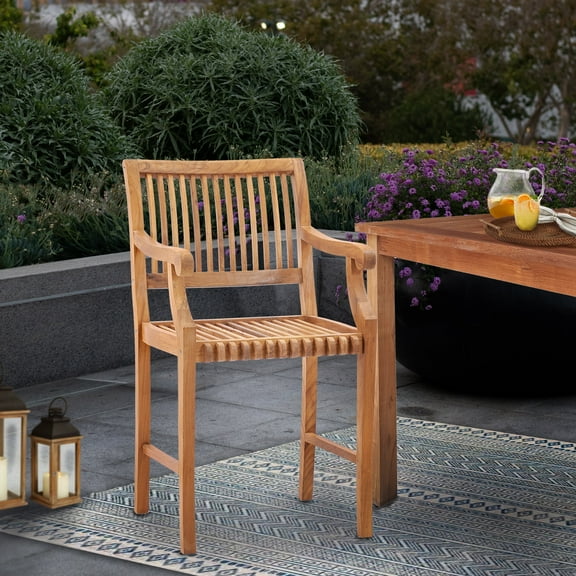 Teak Wood Castle Outdoor Patio Counter Stool Chair with Arms, A-Grade Teak Wood