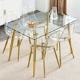 thumbnail image 3 of Modern minimalist transparent dining chair, plastic chair, armless crystal chair, Nordic creative makeup stool, negotiation chair, 6-piece set of gold-plated metal legs, TW-1200, 3 of 24