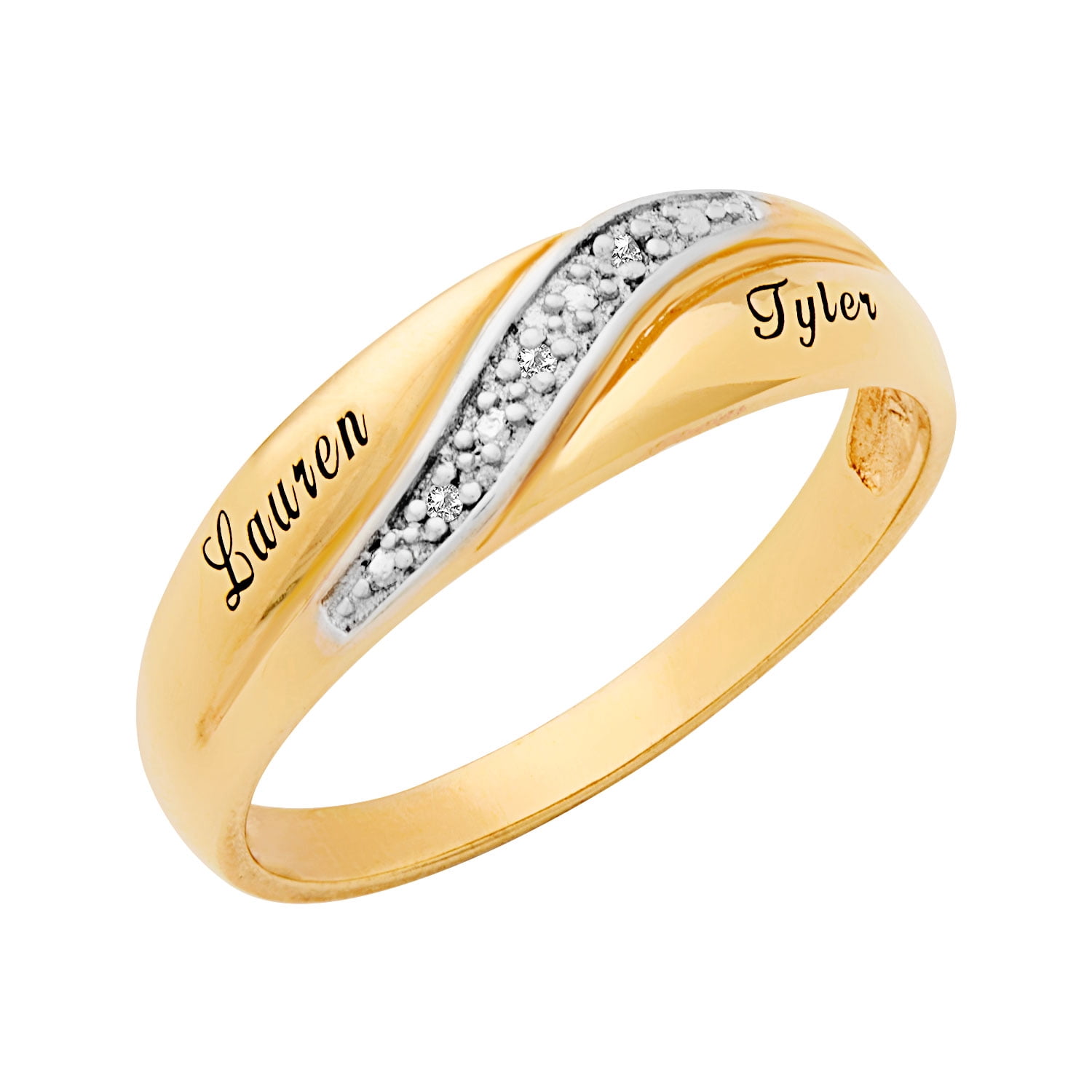 Vow & Forever Personalized Planet Bridal 14K Gold over Sterling Silver Men's Diamond Accent Engraved Wedding Band ,Women's