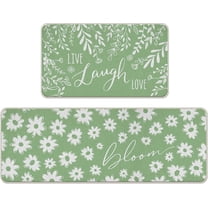 Live Life Laugh Green Kitchen Rugs Set of 2, Spring Summer Bloom Daisy Flower Leaves Kitchen Mats Decor, Floral Seasonal Floor Door Mat Home Decorations -17x29 and 17x47 Inch