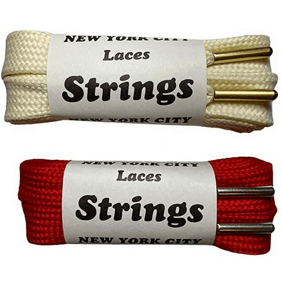 2 Vintage Wide Shoelaces 45" from the 80's, STRINGS Shoelace Co, Red, Off White w Silver or Gold Tips