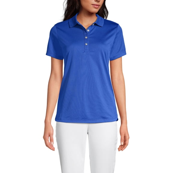 Lands' End Essentials Women's  Short Sleeve Active Polo Shirt - Lightweight Breathable Easy Care Feminine Fit