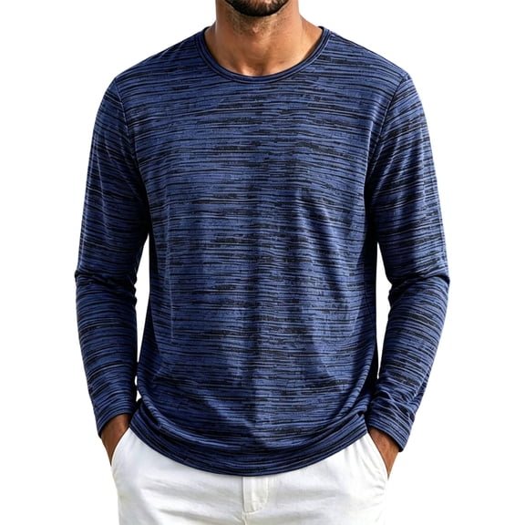Annhoo Shirts for Men Casual Pullover Block Color Crewneck Breathbale Long Sleeve Lightweight Tops Loose Clothes