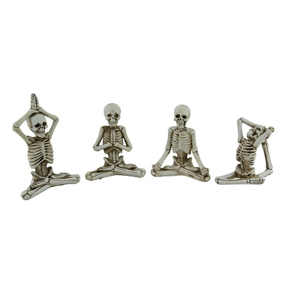 Zeckos 4 Pc. Bone Stretchers Skeletons in Yoga Poses Decorative Statue Set