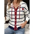 thumbnail image 6 of Women Hooded Button Striped Knit Long Sleeve Cardigan Sweater White & Blue S, 6 of 8