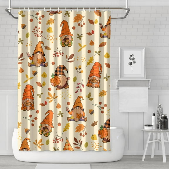 Fall Harvest Thanksgiving Pumpkin Shower Curtain,Autumn Leaves with Pumpkins Farmhouse Bath Curtain,Maple Leaves Bathroom Accessories Botanical for Bathroom Curtain Liner Set with Hooks,72X72in