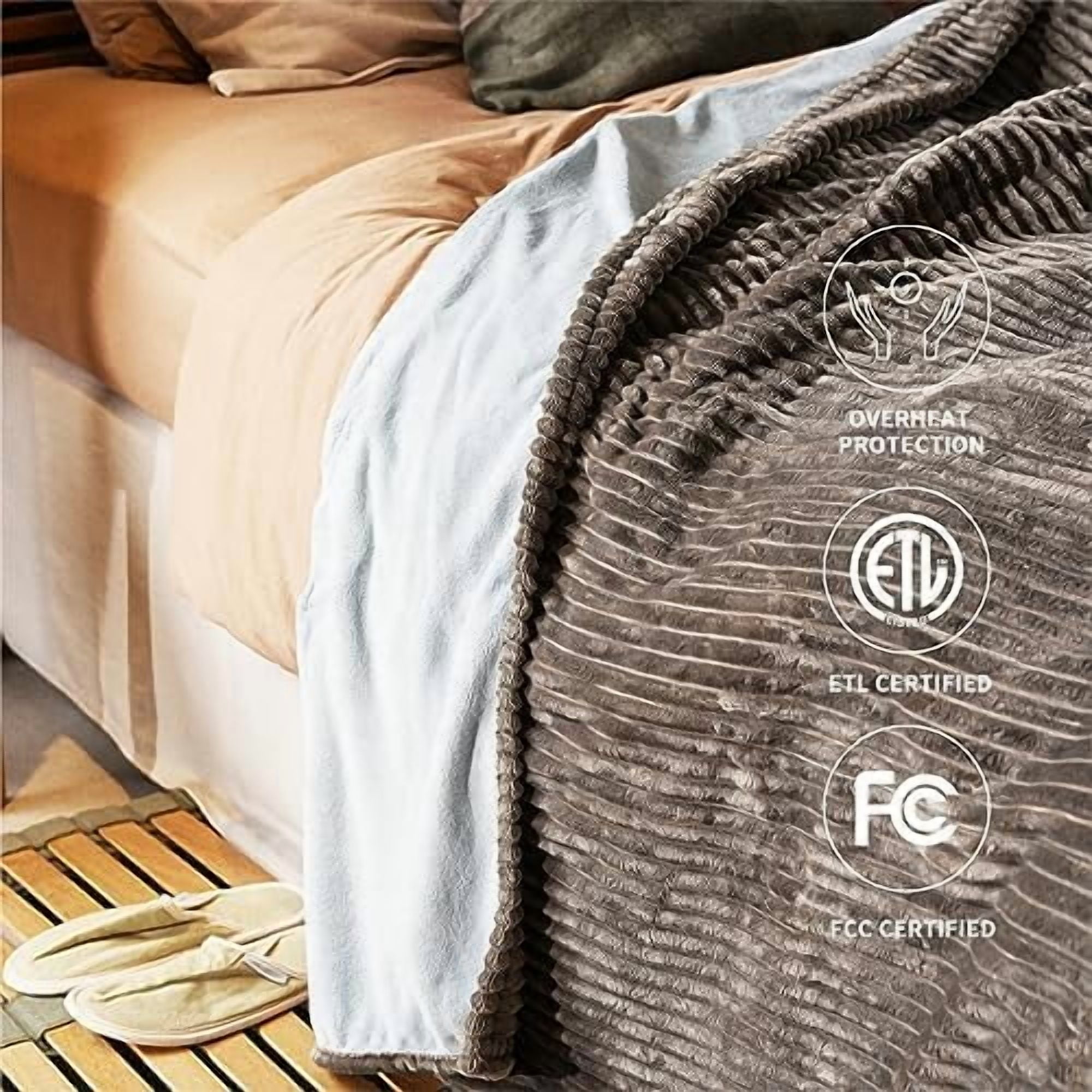 Heated Blanket King Size 100"x90",ETL Certification-6 Heating Levels Electric Blanket&1-10 Hour Auto Off,Heating Blanket with Dual Controller (Grey)