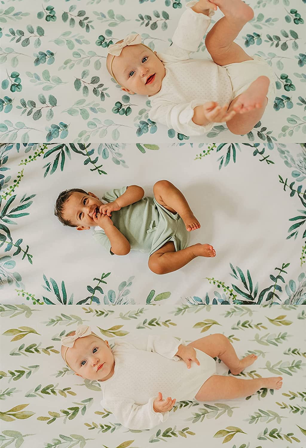 NODNAL Co. 3-Piece 160 Thread Count Leafy Cotton Bed Sheet Set, Mini Crib - Deep Pocket