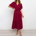 thumbnail image 2 of Vedolay Spring Dresses For Women 2023 Women's Summer Dress Square Neck Short Sleeves Crossover Waist Casual Party Mini Dress,A-Red L, 2 of 5