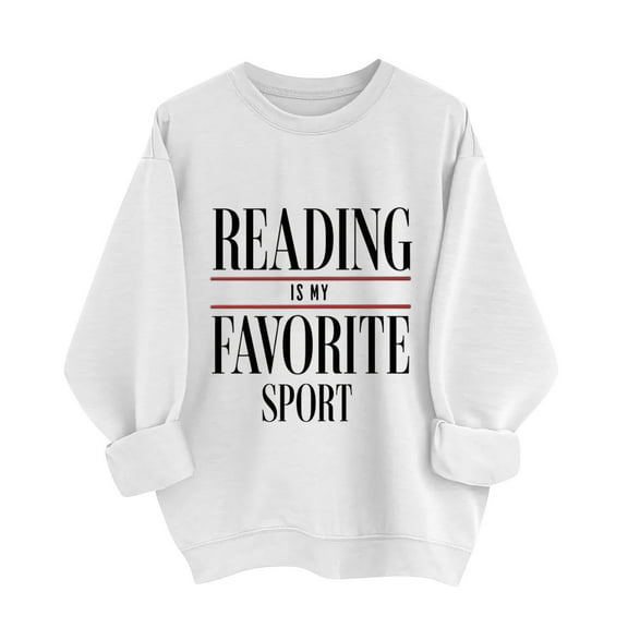 Reading Is My Favorite Sport Sweatshirt Book Lover Gift Funny Long Sleeve Pullover Sweatshirts, XXL White