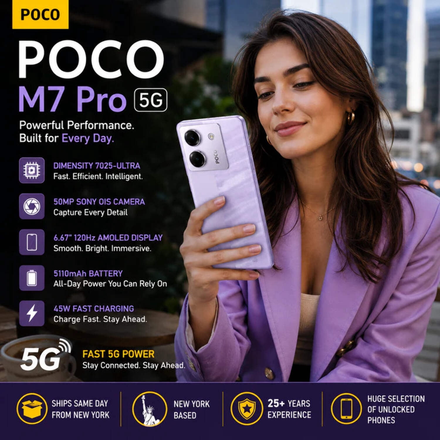 Xiaomi Poco M7 Pro 5G Dual SIM 256GB ROM 8GB RAM GSM Unlocked - Purple