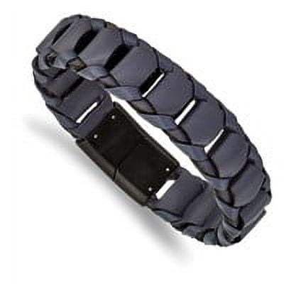Primal Steel Stainless Steel Brushed Black IP-plated Blue Leather 8.5 Inch Bracelet