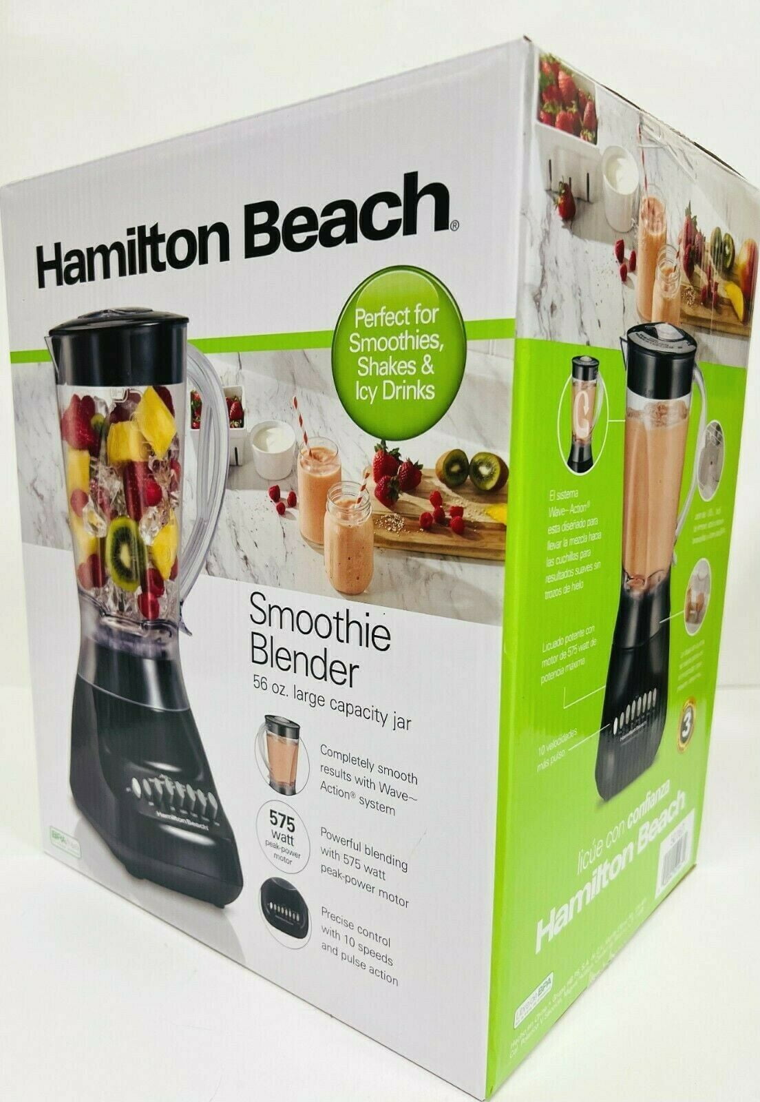 Hamilton Beach 50167 Smoothie Blender 10-Speed 575W 56 oz. Large Jar Black  