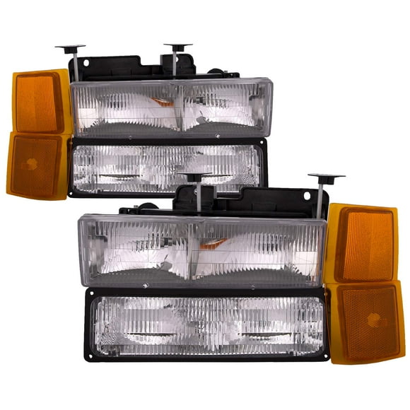 HEADLIGHTSDEPOT Chrome Halogen Headlights Compatible with Chevy Blazer C/K 1500 2500 3500 Suburban 1500 2500 3500 Tahoe Driver Passenger Side 8PC Set with Corners Signal Lights