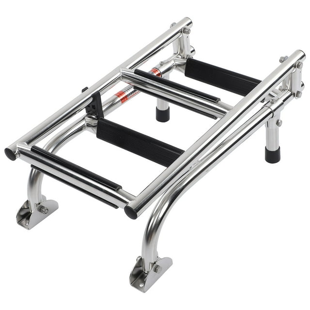 Boat Folding 4 Steps Ladder, Ergonomic Stern Mount Pontoon Boarding Ladder for Yachts