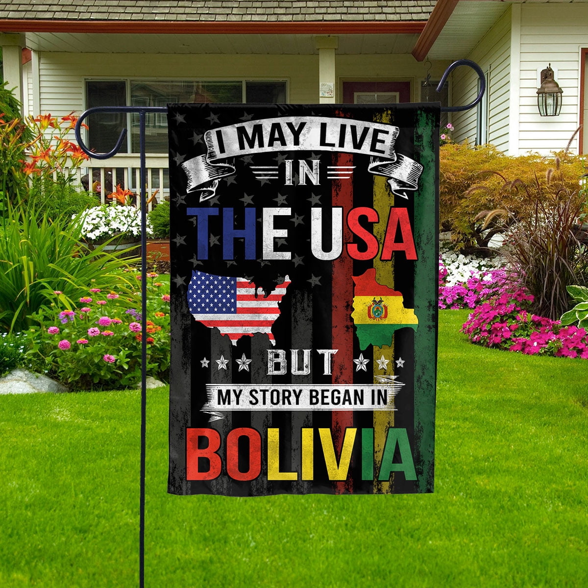 Flags I May Live in The USA But My Story Began in Bolivia Flag Proud Bolivian American House Flag, Double-Sided Decorative Outdoor Flag, Patriotic Polyester Yard Flag 29.5 x 39.5 in