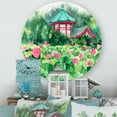thumbnail image 2 of Designart 'Pagoda and Lotus Lake' Traditional Circle Metal Wall Art 23x23 - Disc of 23, 2 of 5
