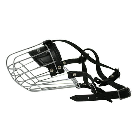 Wire Cage & Leather Muzzle (Miami). Size 10 Black. 15.5