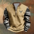 thumbnail image 2 of Feancey Men's Cowboy Sweatshirts Quarter Zip Crewneck Aztec Pullover Western Vintage Print Oversized Sweatshirt Outdoor Winter Warm Long Sleeve Top Khaki M, 2 of 4