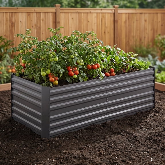 Zateety  Galvanized Raised Garden Bed Kit, Large and Tall Metal Planter Box for Vegetables, Flowers and Herbs, Reinforced, 6' X 3' X 2', Dark Gray
