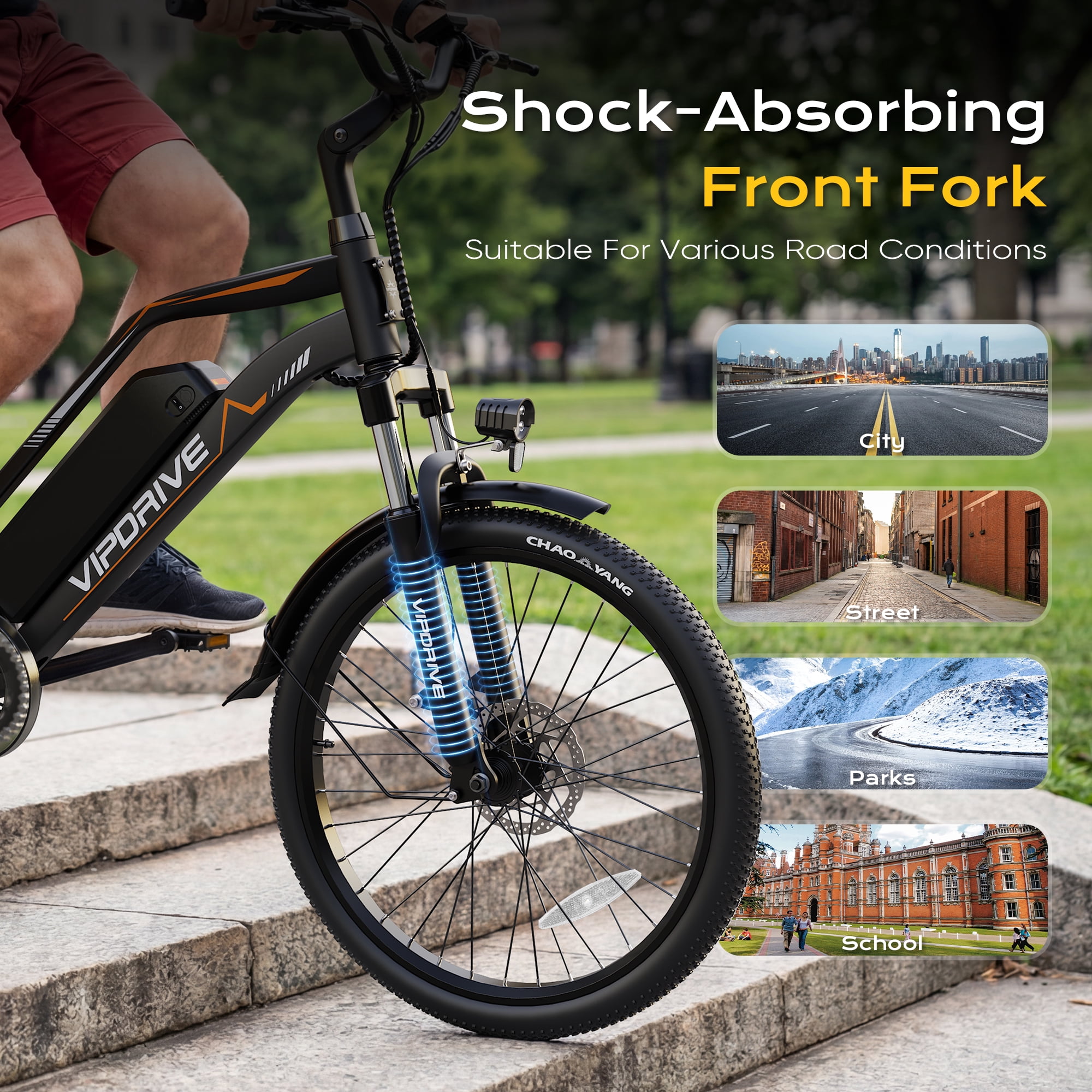 VIPDRIVE Electric Bike - 24'' Adult E Bike, Peak 750W 20MPH City Cruiser E-Bike with 48V7.8AH Removable Battery with Fork Suspension and Dual Disc Brakes（UL2849)
