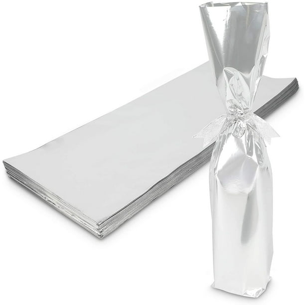 Metallic Silver Foil Wine Bottle Gift Wrapping Bags, 6.25" x 17.5", 100
