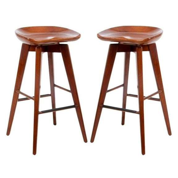 Home Square 29" Bali Swivel Bar Stool in Walnut Finish - Set of 2