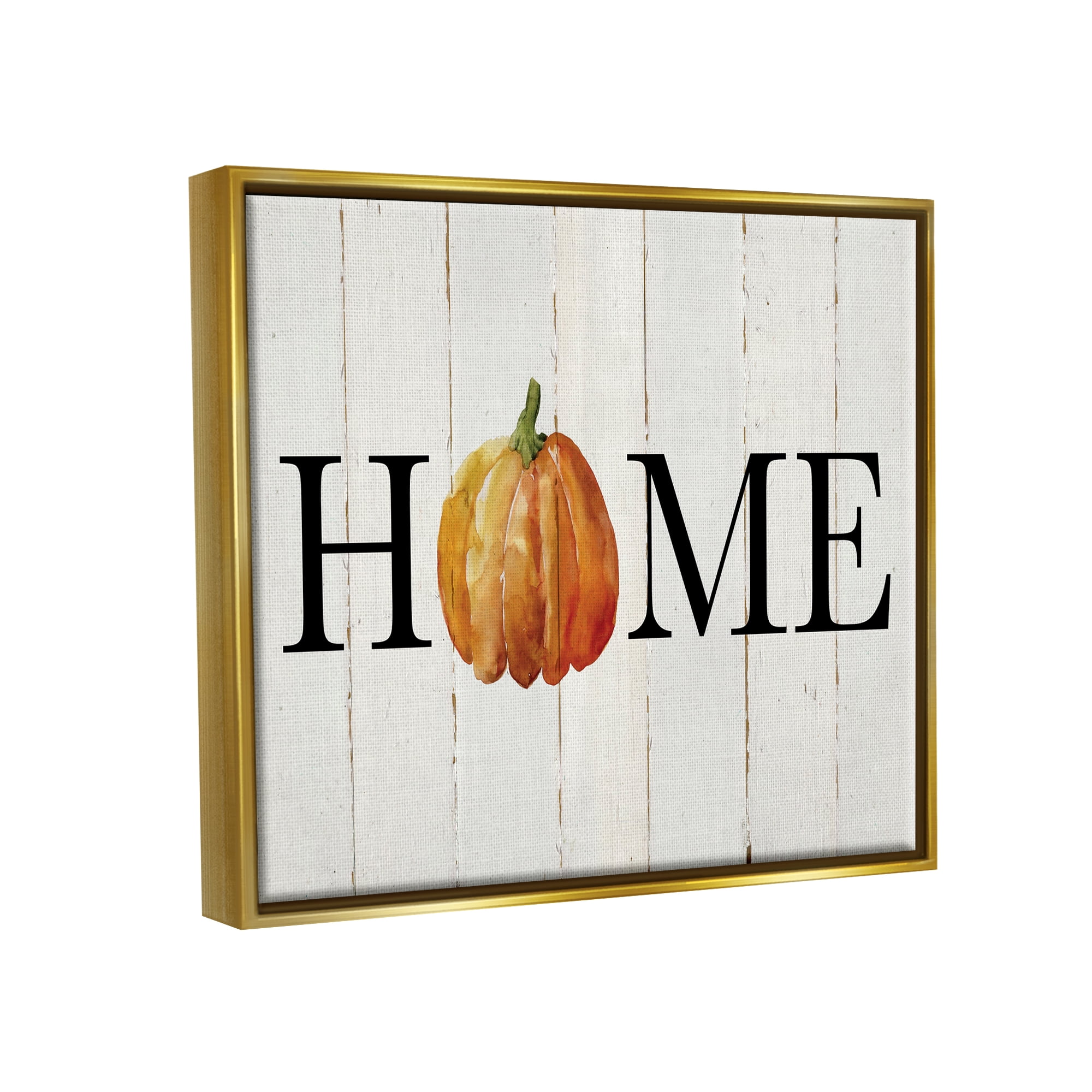 Stupell Industries Rustic Home Pumpkin Holiday Painting Gold Floater Framed Art Print Wall Art, 21 x 17
