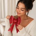 thumbnail image 5 of Red Sequin Christmas Bow, Large Metallic Glitter PVC Wreath Decoration, 10 Inch Holiday Hanging Ornament for Tree Door Stair Gift Wrap, 5 of 6