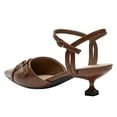thumbnail image 5 of FSJ Women Chic Buckled Ankle Strap Pointed Closed Toe Pumps Kitten Low Heels Slingback Office Daily Casual Shoes Size 8.5 Brown, 5 of 5