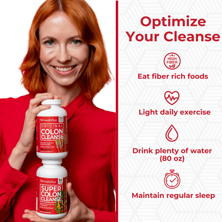 Health Plus Super Colon Cleanse 30 Day Supply of Gentle Gut Cleanse Detox, Psyllium Husk, Probiotics for Constipation Relief & Digestive Support, 120 Capsules