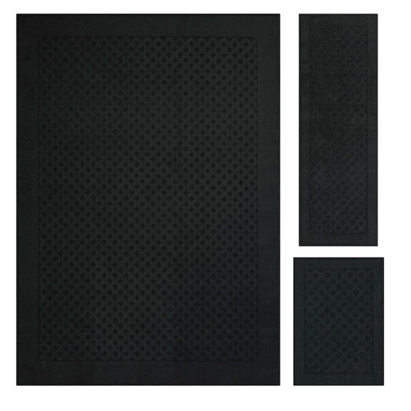 Mainstays Dylan Solid Diamond Olefin Black Indoor Area Rug Set, 3 Piece