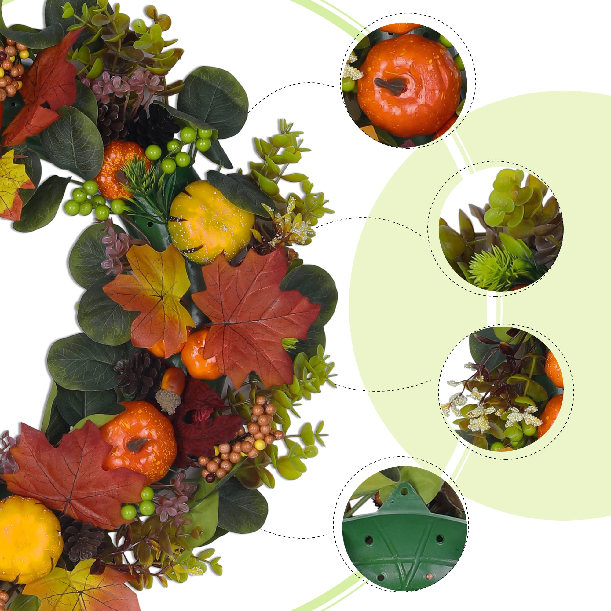 Unique Bargains Halloween Pumpkin Wreath Front Door Decor with Berries Maple Leaves Yellow