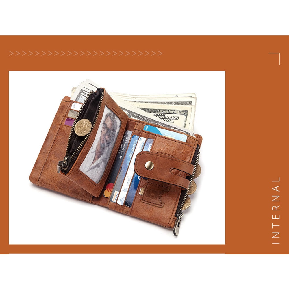 Brown Wallet Handmade Genuine Leather Snap Closure Card Holder Bi Fold Men  Purse | eBay