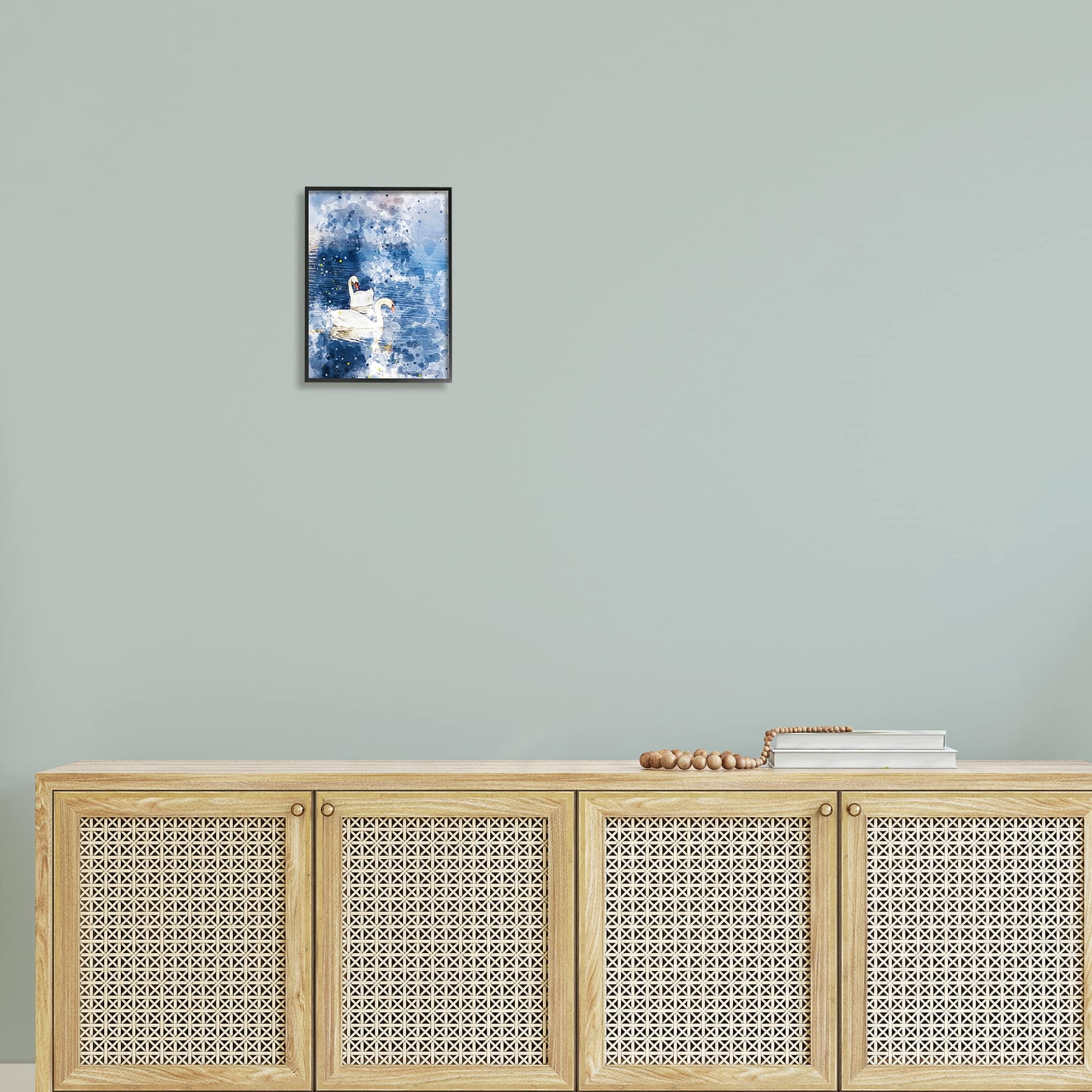 Stupell Industries Speckled Blue Ocean Scenery Calm White Swans Framed Wall Art, 24 x 30, Design by Chamira Young