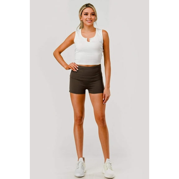 Pillowy Soft Fold Over Waist Shorts - Chocolate Brown