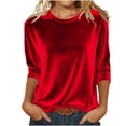 thumbnail image 2 of Women T-Shirt Carnival Clothes For Fashion Velvet Short Sleeve T Shirt Soft Casual Basic Top For Fall And Winter Comfort Wear Red XXL, 2 of 9