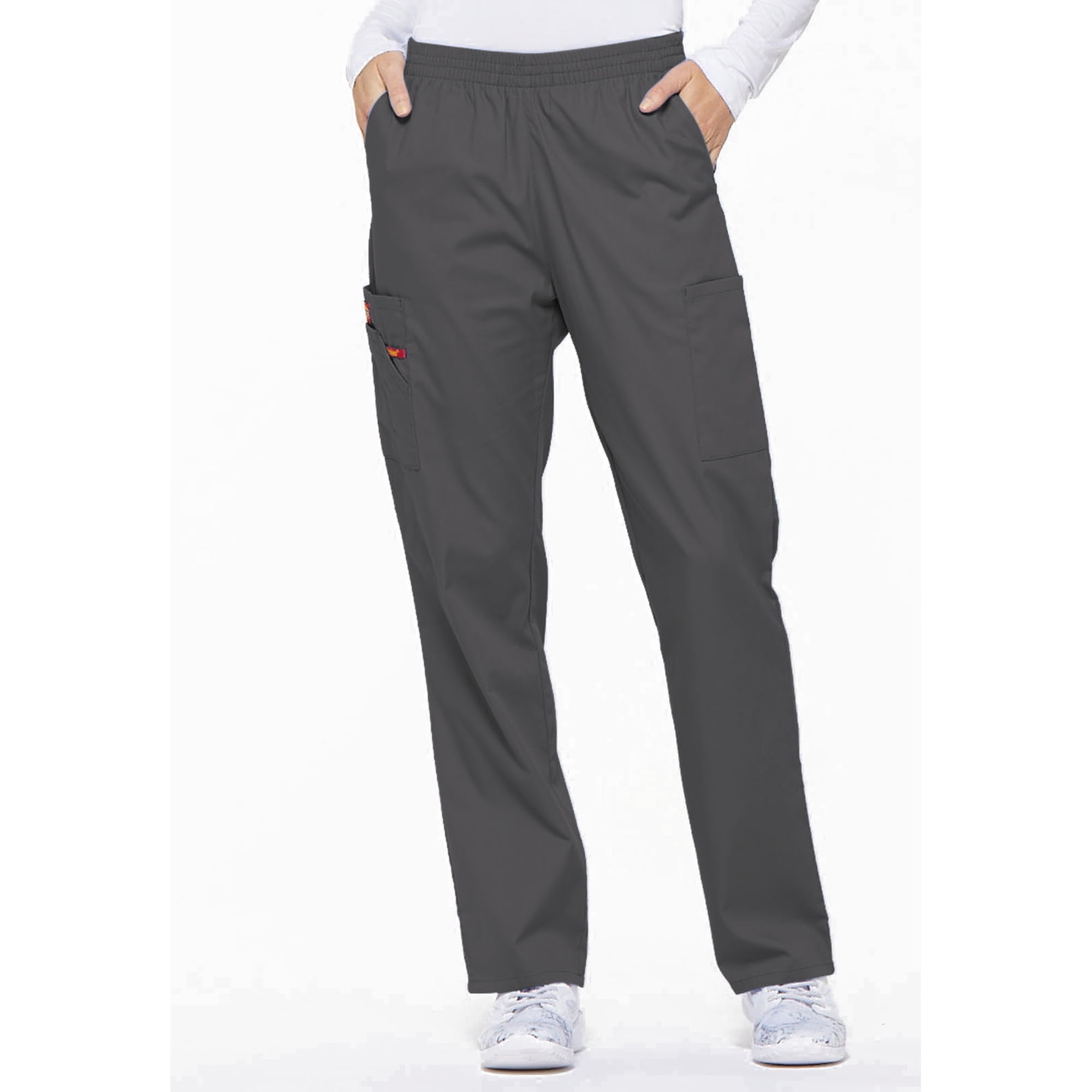 dickies women's eds signature scrubs missy fit pull-on cargo pant, pewter, medium